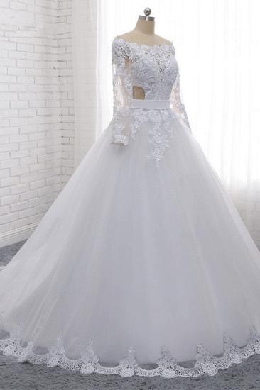 Bradyonlinewholesale Stylish Off-the-Shoulder Long Sleeves Wedding Dress Tulle Lace Appliques Bridal Gowns with Beadings On Sale_3