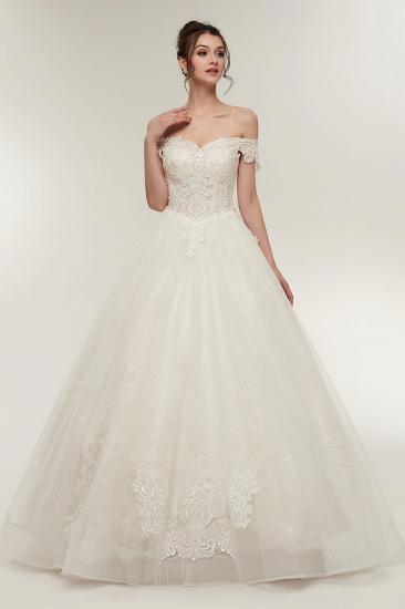 A-line Off-shoulder Sweetheart Floor Length Lace Appliques Wedding Dresses with Lace-up_6