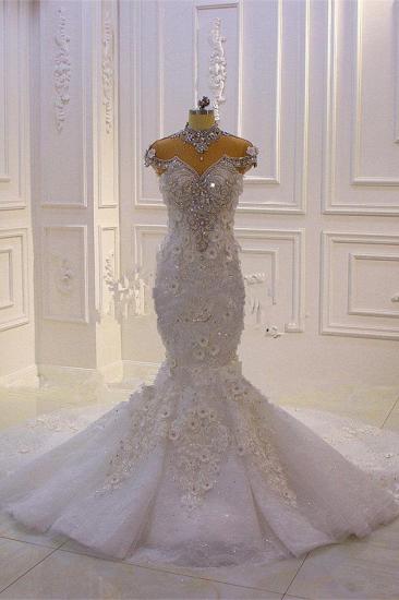Delicate Sleeveless Beading Sheer Tulle Appliques Mermaid Sparkling Wedding Dresses_1
