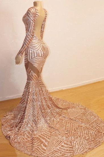 2022 Backless Sparkle Sequins Mermaid Prom Dresses Cheap | Long Sleeve V-neck Sexy Evening Gowns_2