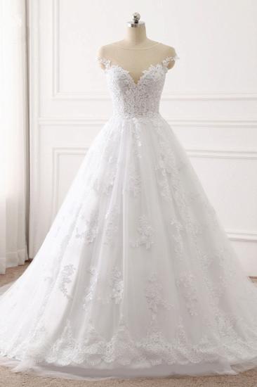 Bradyonlinewholesale Affordable Jewel Tulle Lace White Wedding Dress Sleeveless Appliques Bridal Gowns Online