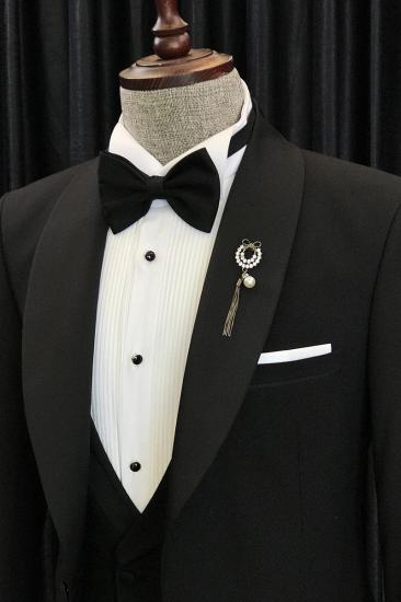 Angus Chic Black Shawl Lapel Three Piece Best Fit Mens Suit_2