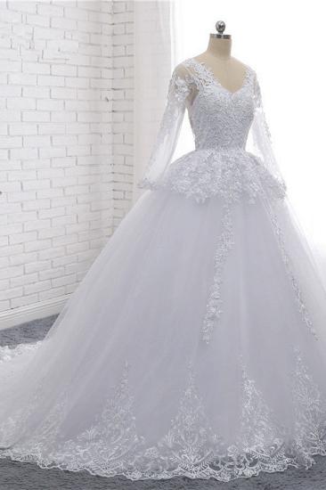 Bradyonlinewholesale Stylish Long Sleeves Tulle Lace Wedding Dress Ball Gown V-Neck Sequins Appliques Bridal Gowns On Sale_3