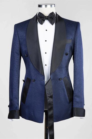 Cristopher Dark Blue Jacquard Shawl Lapel Wedding Mens Suit_3