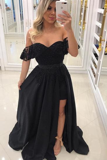 Newest Sheath Black Off-the-Shoulder Crystal Prom Dresses with Detachable Skirt