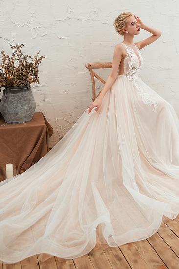 Unique Tulle V-Neck Ivory Affordable Wedding Dress with Appliques_4
