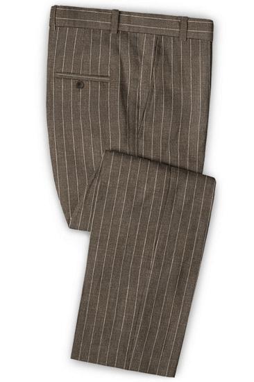 Brown Linen Striped Mens Suit Online | Two Piece Business Tuxedo with Two Piece_3