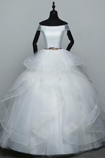 Bradyonlinewholesale Elegant Off-the-Shoulder Organza Wedding Dress Sleeveless Ruffles Bridal Gowns with Beading Sash