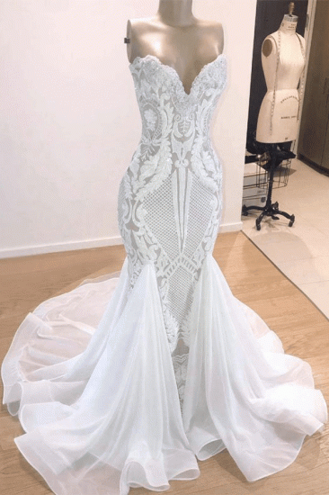 Different Sweetheart Mermaid White Summer Wedding Dresses on Sale_2