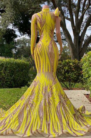 Chic Yellow Turtleneck Long Sleeves One Shoulder Mermaid Prom Dress_2