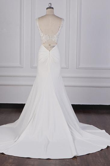 Bradyonlinewholesale Glamorous Mermaid Satin Sleeveless Wedding Dress White Lace Appliques Bridal Gowns with Beadings On sale_2