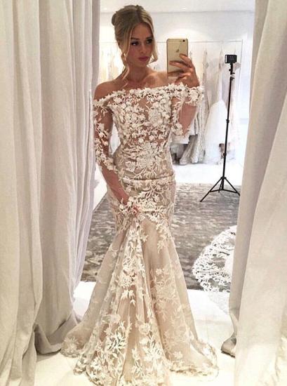 Off the shoulder long sleeves lace wedding dress_2