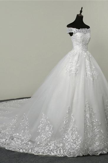 Bradyonlinewholesale Ball Gown White Tulle Sleeveless Wedding Dresses Off-the-Shoulder Lace Appliques Bridal Gowns_3