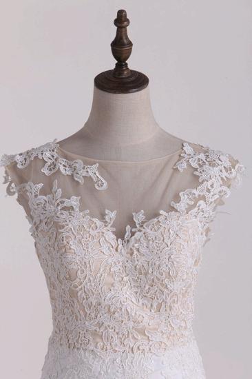 Bradyonlinewholesale Chic Jewel Tulle White Satin Wedding Dress Lace Appliques Ruffles Sleeveless Bridal Gowns On Sale_3