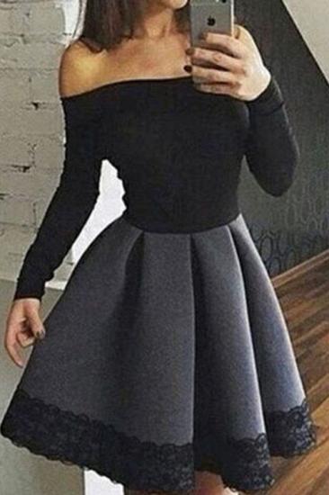 Simple Short Off-the-Shoulder Homecoming Dresses | Long Sleeves Lace Cheap Hoco Dresses_3