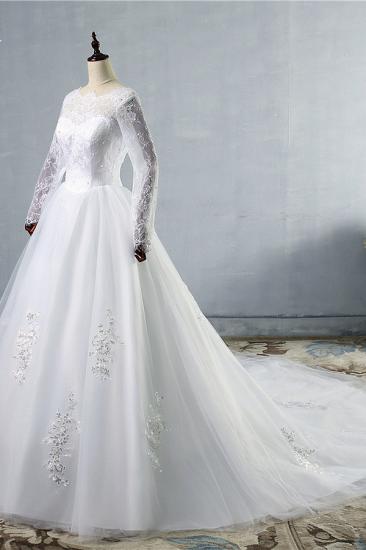 Bradyonlinewholesale Elegant Jewel Tulle Lace Wedding Dress Long Sleeves Appliques Sequins Bridal Gowns On Sale_4