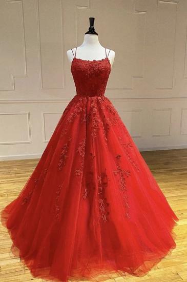 Red Lace appliques Ball gown Floor length Evening Dress_3