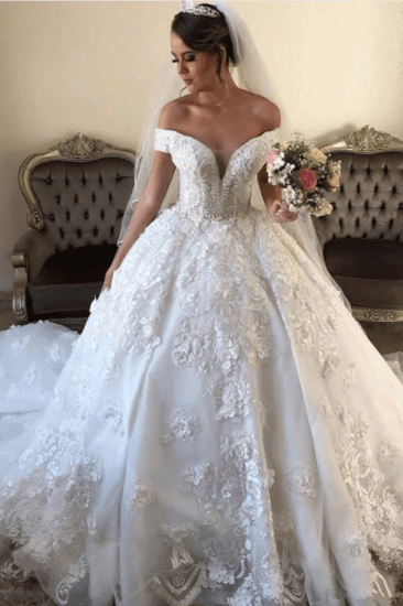 Exquisite Off the Shoulder Lace Appliques Wedding Ball Gowns Brial Gowns_4