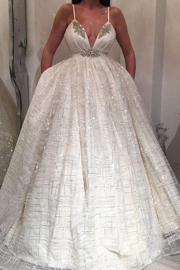 Gorgeous V-Neck Sequins Wedding Dress | Crystal Evening Party Dress