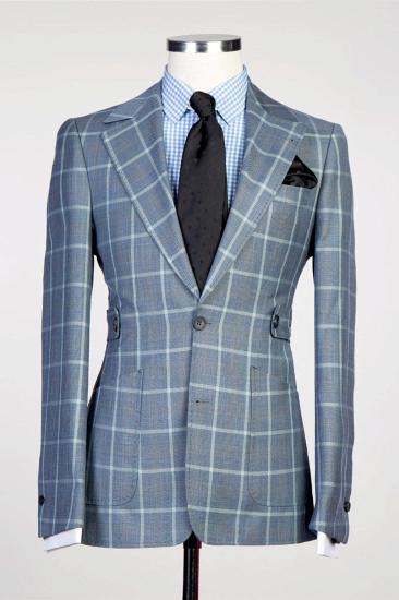 New Gray Plaid Two-Piece Fashion Men's Business Suit_1