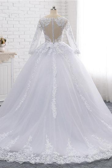 Bradyonlinewholesale Stylish Long Sleeves Tulle Lace Wedding Dress Ball Gown V-Neck Sequins Appliques Bridal Gowns On Sale_2