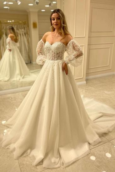 Sweetheart Aline Tulle Wedding Dress With Sleeves_4