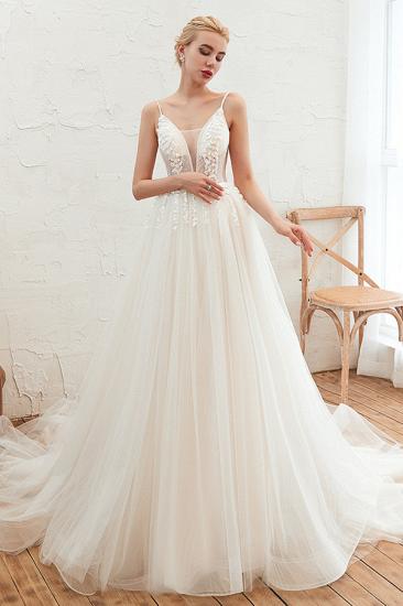 Summer Spaghetti Straps Plunging V-neck Champange Wedding Dress | Sexy Low Back Bridal Gowns Online_1