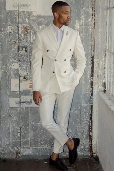 Washington White Peaked Lapel Double Breasted Prom Suits_1