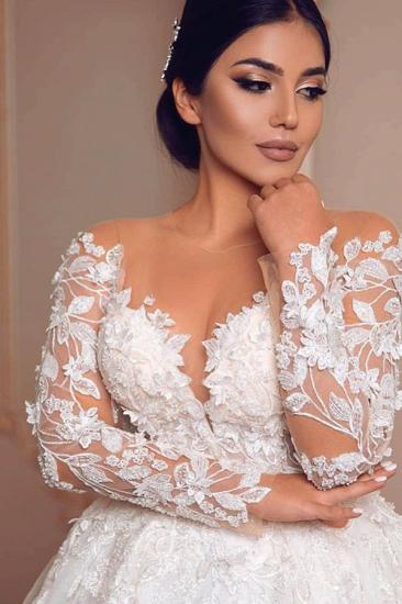 Appliques Sheer Tulle Ball Gown Wedding Dresses | Shiny Long Sleeve Bridal Gowns_3