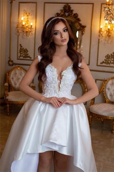 Elegant satin lace wedding dress｜Lace wedding dress with short front and long back_2