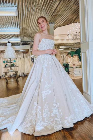 Romantic Strapless  Lace Aline Wedding Dress for Women Backless Bridal Dress