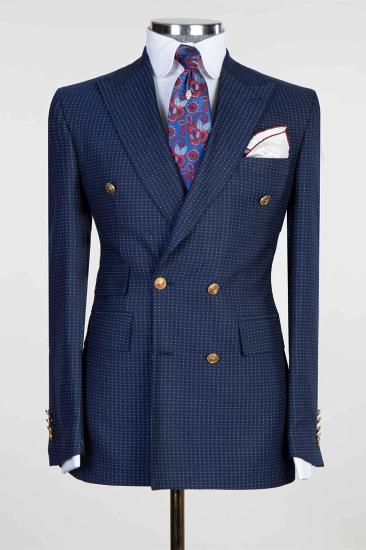 New Navy Blue Two-Piece Double Breasted Point Collar Men's Suit_1