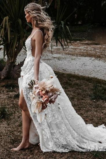 Beautiful Boho Wedding Dresses Lace Beach Wedding Dress A Line_6
