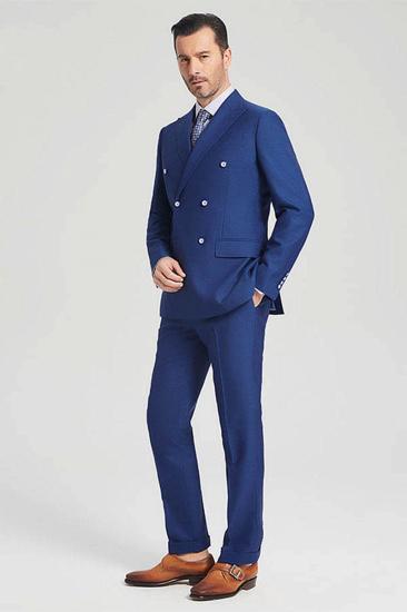 Mens Elegant Blue Double Breasted Suit | Point Lapel Three Flap Pockets Mens Suit