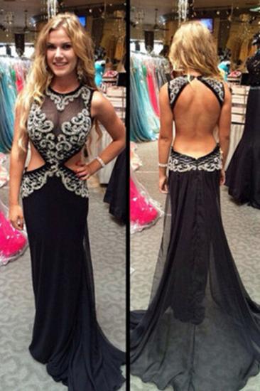 Sexy Black Halter Long Evening Dress Popular Sweep Train Backless Plus Size Special Occasion Dresses_1