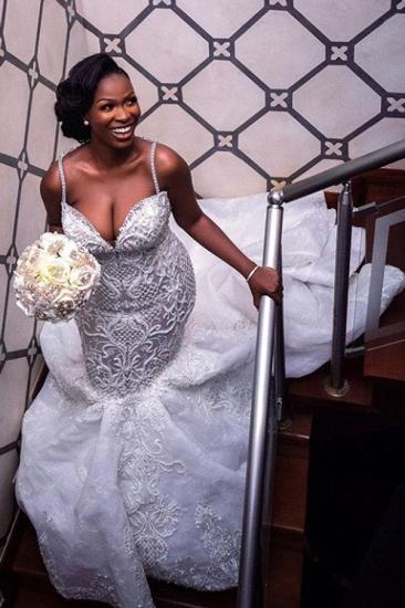 Luxury Beaded Lace Mermaid Sweetheart Wedding Dresses | Spaghetti-Straps Appliques Bride Dresses_1