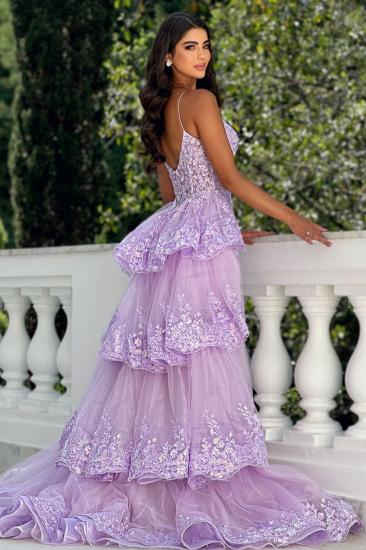Lilac Evening Dresses Short Front Long Back Lace Prom Dresses Glitter_3