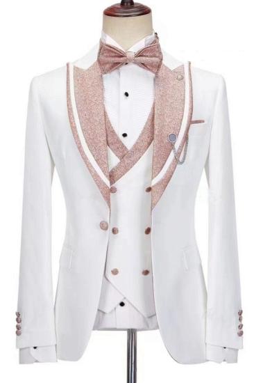 Jeremy Charming White Peaked Lapel Three Pieces Prom Suits_1