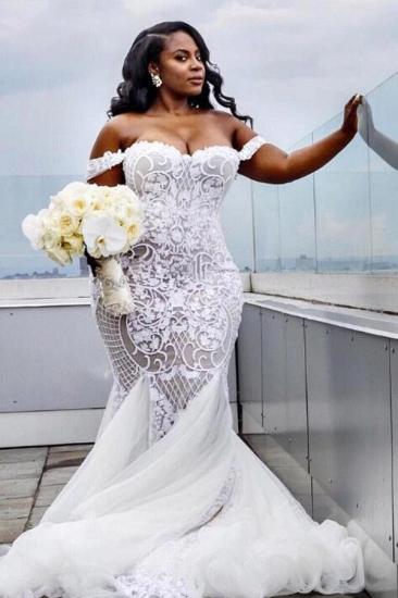 Off-the-shoulder Lace Mermaid Plus Size Wedding Dresses_3