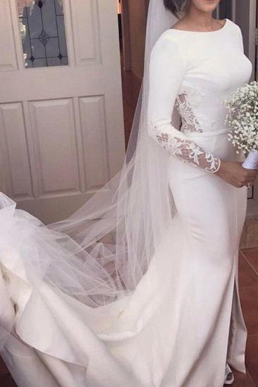 Lace Satin Long Sleeves Mermaid Scoop Court Train Wedding Dresses_1