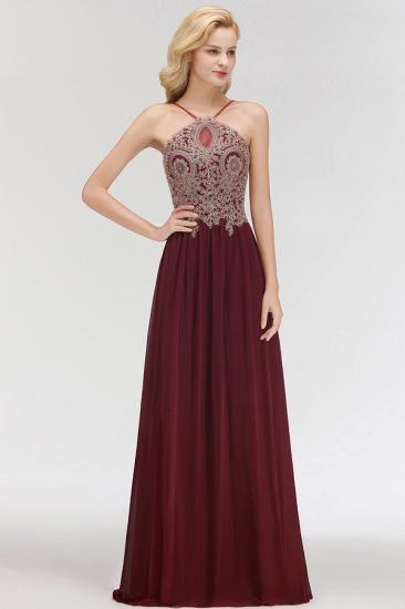 Chiffon A-Line Spaghetti-Straps Sleeveless Backless Long Bridesmaid Dress with Appliques