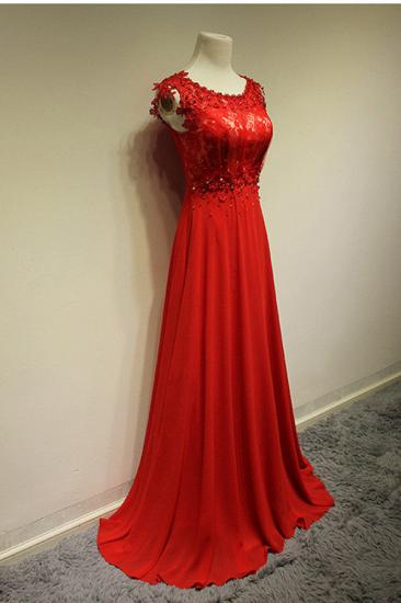 Red Elegant Lace Evening Dresses Sweep Train Zipper Beading Prom Gowns_2