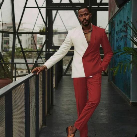 John Fashion  Generous Red Shawl Lapel Double Breasted Prom Suits_2