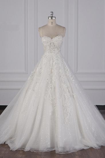 Bradyonlinewholesale Elegant Strapless Tulle Lace Wedding Dress Sweetheart Appliques Sequined Bridal Gowns On Sale_1