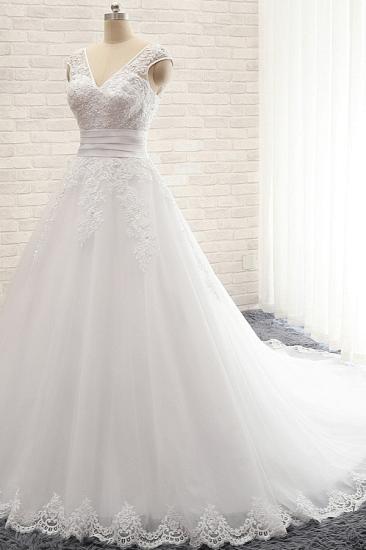 Bradyonlinewholesale Affordable V-Neck Tulle Lace Wedding Dress A-Line Sleeveless Appliques Bridal Gowns with Beadings Online_3
