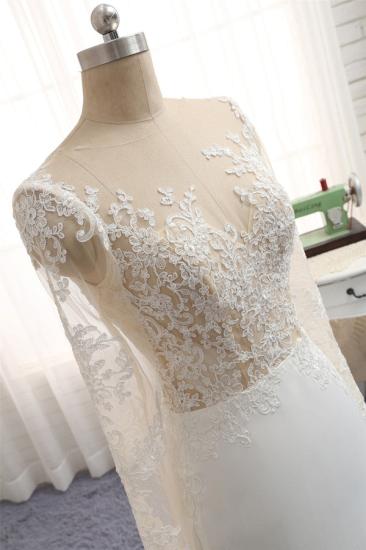 Bradyonlinewholesale Chic Jewel White Chiffon Lace Wedding Dress Long Sleeves Applqiues Bridal Gowns On Sale_4