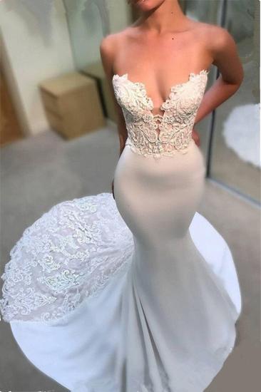 Sexy Strapless Lace Wedding Dresses Online | Elegant Mermaid Open Back Bridal Gowns_1