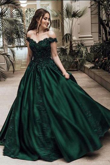 Dark Green Off the Shoulder Appliques Evening Dresses | Ball Gown Formal Dresses_2