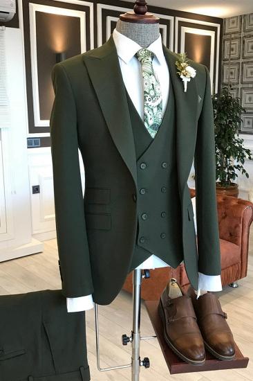Michael Unique Dark Green One Button 3 Flap Custom Mens Business Suit_2