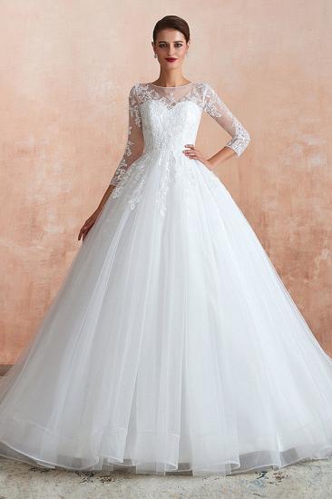 Canace | Romantic Long sleeves Lace Ball Gown Wedding Dress, Fully covered Buttons Bridal Gowns with Court Train
